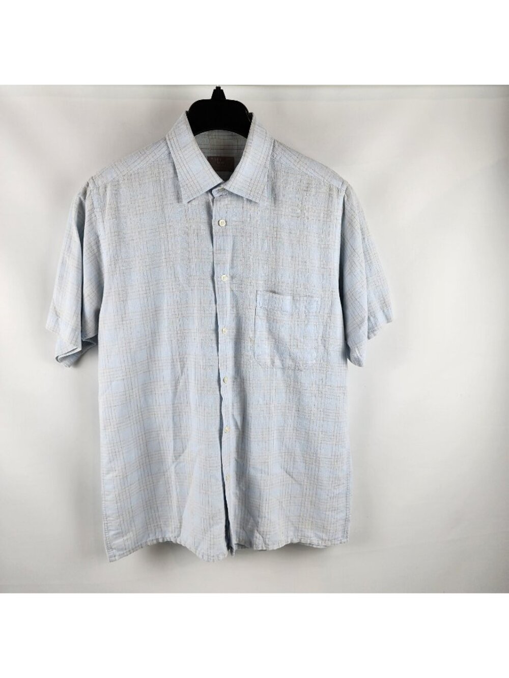 John Lewis Shirt Men Medium Linen Blend Short Sleeve Button Down Blue Tan